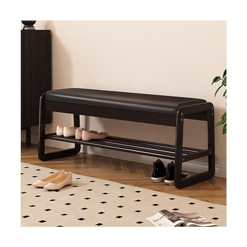 Schuhbank aus Massivholz mit 2-stöckigen Ablageflächen – moderner Eingangsbereich für Schlafzimmer und Wohnzimmer – elegante schwarze Schuhregal Bank (100 x 30) von Generisch