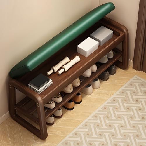Schuhbank aus Massivholz mit Kissen, 2-stöckig, für Flur, Wohnzimmer, Schlafzimmer, kompaktes Design (grün, 60 cm) von Generisch