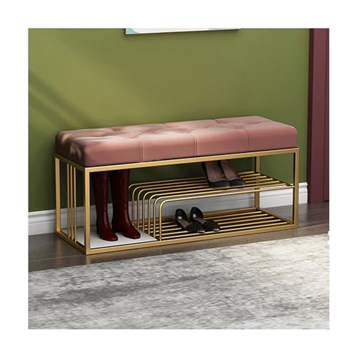 Schuhbank aus Samt mit 3-stöckigem Regal und gepolstertem Sitz, moderner Eingangsbereich, Flur mit goldfarbenem Metallrahmen von Generisch