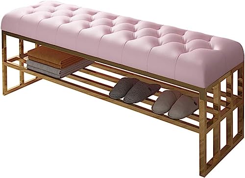 Schuhbank für den Eingangsbereich, luxuriöser Wickelhocker aus Edelstahl, moderner Ledersofa-Hocker für Schlafzimmer und Eingang von Generisch