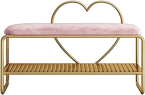 Schuhbank für den Eingangsbereich, mit Herz-Metallrahmen, Rückenlehne, stabiles Schuhregal für Flur, Schlafzimmer, platzsparende Wohnkultur-Lösung von Generisch
