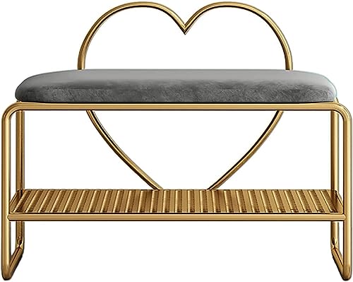 Schuhbank für den Eingangsbereich, mit Herz-Metallrahmen, Rückenlehne, stabiles Schuhregal für Flur, Schlafzimmer, platzsparende Wohnkultur-Lösung von Generisch