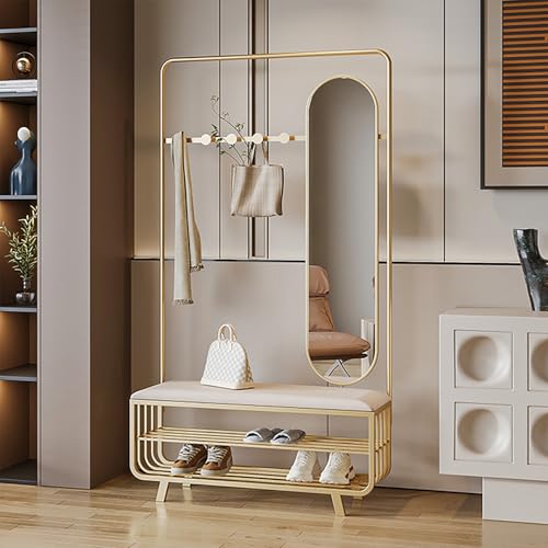 Schuhbank für den Eingangsbereich, mit Kissen, Garderobe und Spiegel für Flur, Wohnzimmer, Schlafzimmer, Schrank – stabiles Design, 60 x 30 x 175 cm Schuhbank für den Eingangsbereich, mit Kissen, Garderobe und Spiegel für Flur, Wohnzimmer, Schlafzimmer, Schrank – stabiles Design, 60 x 30 x 175 cm von Generisch