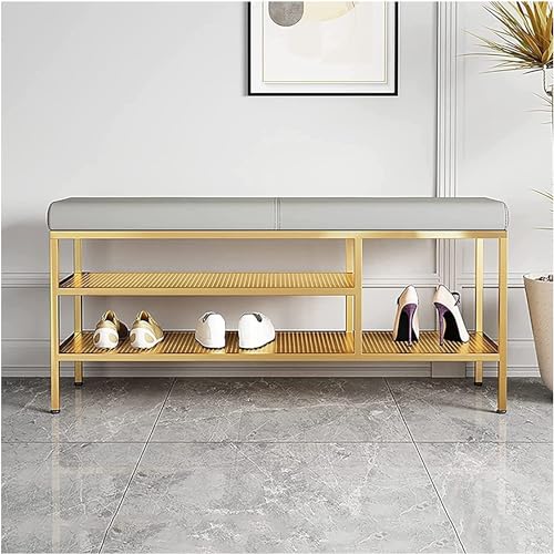 Schuhbank für den Eingangsbereich, mit weichem Sitz und 2-stöckigem Regal, Metallrahmen für organisierten Eingang oder Schlafzimmer von Generisch