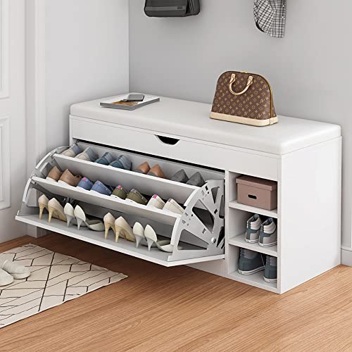 Schuhbank mit 2 Ebenen und gepolstertem Sitzkissen, multifunktionaler Organizer und Klappschubladen für Eingangsbereich, Flur, Wohnzimmer, Badezimmer, 80 x 34 x 50 cm von Generisch
