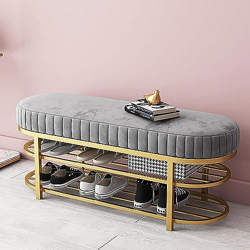 Schuhbank mit 2-stöckigem goldenem Schuhregal – moderne, bequeme Samt-Eingangsbank für Premium-Flur, Veranda, Schuhaufbewahrung von Generisch