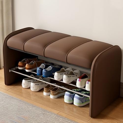 Schuhbank mit 3 Ebenen, mit Kissen und Metallrahmen, Aufbewahrungs-Organizer, PU-Leder, gepolstert, 80 cm lang, perfekt für Flur und Eingangsbereich, Dunkelbraun Schuhbank mit 3 Ebenen, mit Kissen und Metallrahmen, Aufbewahrungs-Organizer, PU-Leder, gepolstert, 80 cm lang, perfekt für Flur und Eingangsbereich, Dunkelbraun von Generisch
