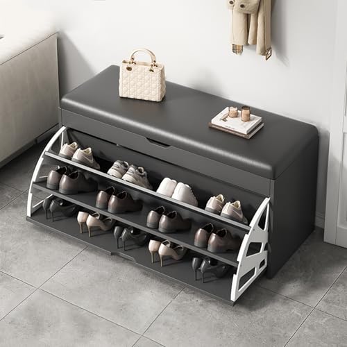 Schuhbank mit 3 Klappschubladen, gepolstertes Kissen, verstecktes Schuhregal, stilvoller Schuhschrank für Foyer, Flur, Schlamm – Dunkelgrau, 60 cm von Generisch