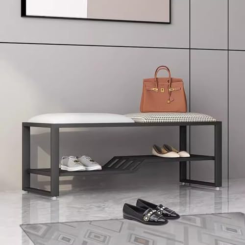 Schuhbank mit Kunstleder-Sitz, 3-stöckiger Organizer für den Eingangsbereich, platzsparende Lösung mit Metallrahmen und Leinensitz Schuhbank mit Kunstleder-Sitz, 3-stöckiger Organizer für den Eingangsbereich, platzsparende Lösung mit Metallrahmen und Leinensitz von Generisch