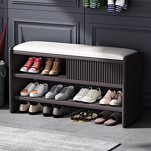 Schuhbank mit Lederkissen – weißer Eingang Schuhschrank Organizer – moderne Holzmöbel für den Flur – 100 x 30 x 45 cm von Generisch