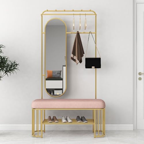 Schuhbank mit Spiegel, für Eingangsbereich, Flur, mit Stauraum, Schlammbank für Schlafzimmer und Wohnzimmer, stilvolle 120 cm, Rosa Schuhbank mit Spiegel, für Eingangsbereich, Flur, mit Stauraum, Schlammbank für Schlafzimmer und Wohnzimmer, stilvolle 120 cm, Rosa von Generisch