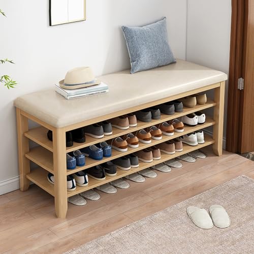 Schuhbank mit Stauraum, PU-Lederende, Massivholzkonstruktion, höhenverstellbare herausnehmbare Ablagen für Schlafzimmer, Flur, Eingangsbereich Schuhbank mit Stauraum, PU-Lederende, Massivholzkonstruktion, höhenverstellbare herausnehmbare Ablagen für Schlafzimmer, Flur, Eingangsbereich von Generisch