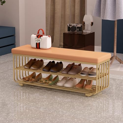 Schuhbank mit Stauraum, PU-gepolsterter Ottoman-Organizer, 3-stöckiges Regal für Eingangsbereich, Schlafzimmer, Wohnzimmer von Generisch