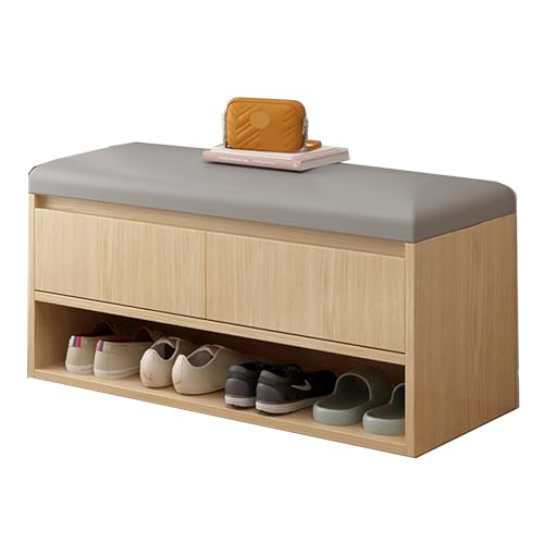 Schuhbank mit Stauraum oben – Aufbewahrungsbank für den Eingangsbereich mit gepolstertem Sitz, Schuhschrank aus Holz für Flur Organisation und Stauraum von Generisch