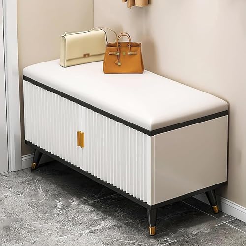 Schuhbank mit Tür für den Flur, Holzaufbewahrung mit gepolstertem Kissen für den Eingangsbereich, stilvolle schwarze und Schuhaufbewahrungsbank (Größe: 60 x 30 x 50 cm) von Generisch