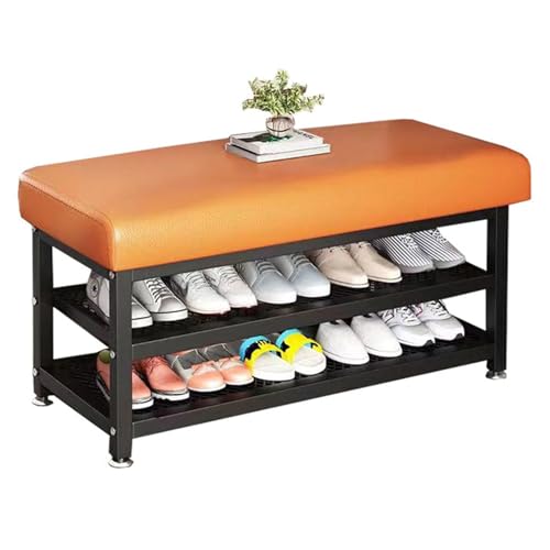 Schuhbank mit gepolstertem Sitz, 2-stöckiges Schuhregal aus Metall für Eingangsbereich, Flur, Schlammzimmer und Schlafzimmer, stilvolles Orange, 60 cm Aufbewahrungslösung Schuhbank mit gepolstertem Sitz, 2-stöckiges Schuhregal aus Metall für Eingangsbereich, Flur, Schlammzimmer und Schlafzimmer, stilvolles Orange, 60 cm Aufbewahrungslösung von Generisch