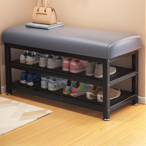 Schuhbank mit gepolstertem Sitz für Eingangsbereich, Flur oder Wohnzimmer, 40 cm, Grau von Generisch