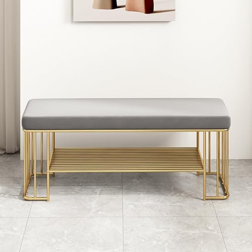 Schuhbank mit goldenem Rahmen – 2-stöckiges Eingangsregal für Flureingänge, gepolstertes Design, Maße 100 x 32 x 45 cm von Generisch