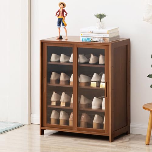 Schuhregal, freistehender Aufbewahrungsschrank für den Eingangsbereich, schmales Design mit transparenten Schiebetüren, platzsparende Lösung, 60x32x72cm von Generisch