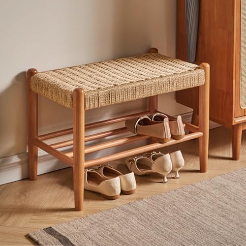 Schuhregal Bank mit Kissen, Schuhschrank für Flur, multifunktionaler Eingangs-Organizer mit Rattan-Sitz, Schuhregal aus Holz (80 x 34 x 40 cm) von Generisch