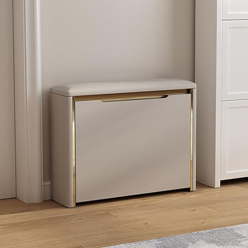 Schuhregal Bank mit Stauraum – Holzschuh mit Klappschublade und gepolstertem Sitz für Flur, Wohnzimmer und Veranda – Khaki (70 x 17 x 47,5 cm) von Generisch