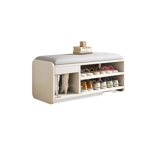 Schuhregal Bank mit weichem Kissen, Ottomane, Stauraum für den Eingangsbereich, hochbelastbarer Schwamm, Massivholz, 3 Größen (weiß, Typ A, 60 cm) von Generisch