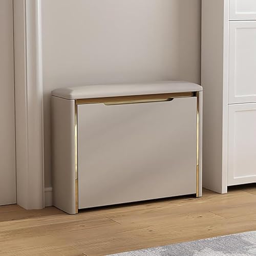Schuhregal Eingangsschrank Bank mit Stauraum, Schuhschrank aus Holz mit Klappschubladen und gepolstertem Sitz Schuhregal Eingangsschrank Bank mit Stauraum, Schuhschrank aus Holz mit Klappschubladen und gepolstertem Sitz von Generisch