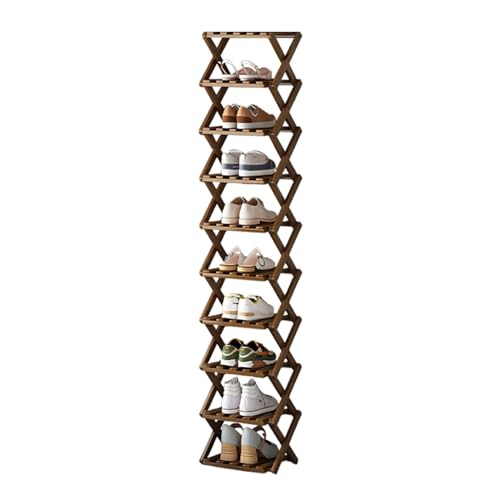 Schuhregal Organizer mit 10 Ebenen, schmales Schuhregal, Holz, platzsparend, für Eingangsbereich, Flur, Schlafzimmer (braun, 26 x 26 x 88) von Generisch