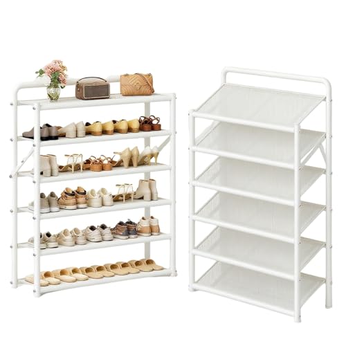 Schuhregal Schmal, Aufbewahrungsorganisator for Dünne Schuhe, Netzboden 50 70 90 cm, Tiefe: 27cm Aus Metall Schuhregale für Schrank, Flur Keine Montage Erforderlich(White,50x27x49cm(3-tier)) von Generisch
