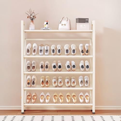 Schuhregal Schmal Aus Metall für Den Flur, Modernes 15cm Aufbewahrungsorganisator für Dünne Schuhe, Schräge Netzböden und Oberes Regal, Schuhregale für Türrahmen(Cream,L50cm x W15cm x H66cm) von Generisch