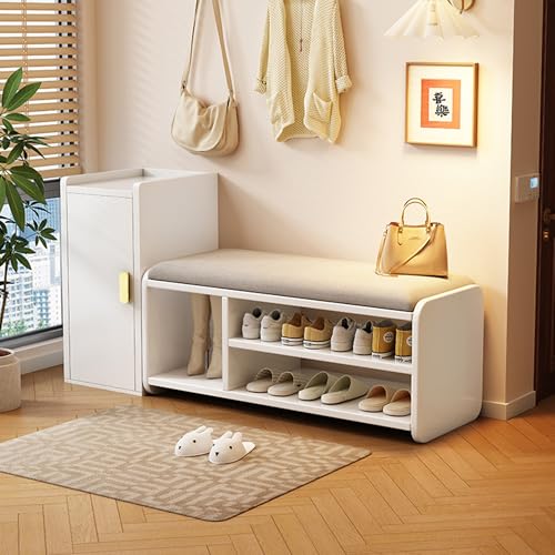 Schuhregal Schrank, Ottomane mit Stauraum, hochbelastbares Schwammkissen, Massivholz Eingangsbank, Organizer mit verstellbarem Regal Schuhregal Schrank, Ottomane mit Stauraum, hochbelastbares Schwammkissen, Massivholz Eingangsbank, Organizer mit verstellbarem Regal von Generisch