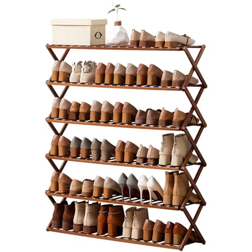 Schuhregal aus Bambus mit mehrlagigem faltbarem Design für Schränke und Wohnzimmer, platzsparend, vertikales Aufbewahrungsturm-Regal für Flur, A4-Etagen, 50 cm Höhe Schuhregal aus Bambus mit mehrlagigem faltbarem Design für Schränke und Wohnzimmer, platzsparend, vertikales Aufbewahrungsturm-Regal für Flur, A4-Etagen, 50 cm Höhe von Generisch