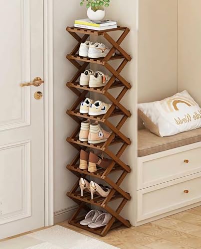 Schuhregal aus Holz, schmal, faltbar, X-Form, mehrschichtig, für Flur und Schlafzimmer, platzsparendes Design, keine Installation erforderlich, Dunkelbraun, ideal für kleine Räume Schuhregal aus Holz, schmal, faltbar, X-Form, mehrschichtig, für Flur und Schlafzimmer, platzsparendes Design, keine Installation erforderlich, Dunkelbraun, ideal für kleine Räume von Generisch
