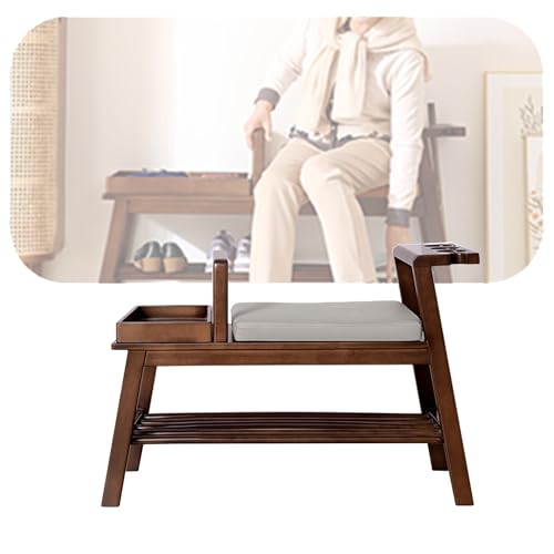 Schuhregal aus Holz mit Kissen und Stauraum – Eingang für Flur, Foyer, Haustür – stilvolles Walnuss- und Grau-Design Schuhregal aus Holz mit Kissen und Stauraum – Eingang für Flur, Foyer, Haustür – stilvolles Walnuss- und Grau-Design von Generisch