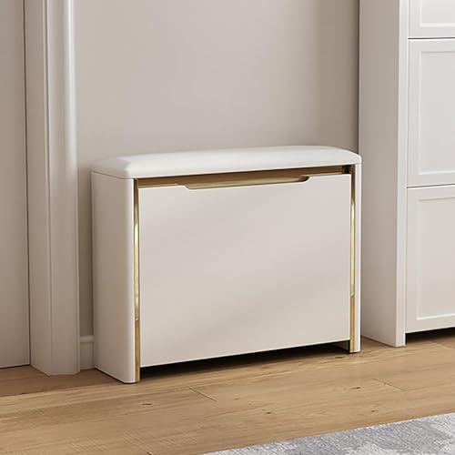 Schuhregal aus Holz mit Stauraum – Eingangsschuh mit Klappschublade, gepolsterter Sitz für Flur, Wohnzimmer & Veranda – stilvoller weißer Schuhschrank (70 x 17 x 47,5 cm) von Generisch
