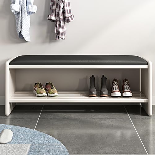 Schuhregal aus Holz mit gepolstertem Sitz, Eingangsbank und Stauraum, stilvolles Schuhregal für Haustür, Schlafzimmer und Außenbereich, mehrere Größen und Farben erhältlich (Weiß, 80 cm) von Generisch