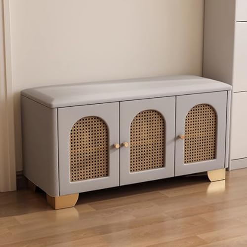 Schuhregal aus Rattan-Holz mit gepolsterten, verstellbaren Regalen, ideal für Eingangsbereich und Flur, 87 x 35 x 43 cm, Hellgrau Schuhregal aus Rattan-Holz mit gepolsterten, verstellbaren Regalen, ideal für Eingangsbereich und Flur, 87 x 35 x 43 cm, Hellgrau von Generisch