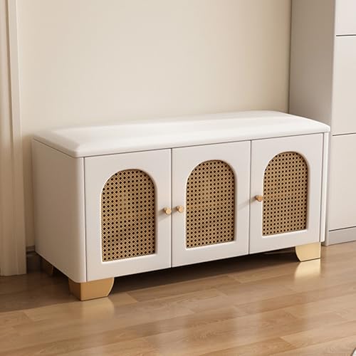 Schuhregal aus Rattan aus Holz in Beige mit verstellbaren, gepolsterten Ablagen – perfekt für Eingangsbereich und Flur, 87 x 35 x 43 cm, stilvolle Aufbewahrungslösung für Schuhe und Accessoires Schuhregal aus Rattan aus Holz in Beige mit verstellbaren, gepolsterten Ablagen – perfekt für Eingangsbereich und Flur, 87 x 35 x 43 cm, stilvolle Aufbewahrungslösung für Schuhe und Accessoires von Generisch