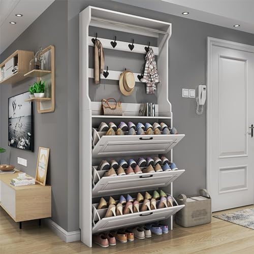 Schuhregal für den Eingangsbereich, mit 3 Klappschubladen und Aufhänger, Schuhregal für den Flur Schuhregal für den Eingangsbereich, mit 3 Klappschubladen und Aufhänger, Schuhregal für den Flur von Generisch