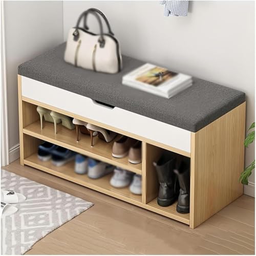 Schuhregal mit 2 Ebenen, mit versteckter Schublade und gepolstertem Sitz, platzsparender Eingangs-Organizer für Flur und Badezimmer Schuhregal mit 2 Ebenen, mit versteckter Schublade und gepolstertem Sitz, platzsparender Eingangs-Organizer für Flur und Badezimmer von Generisch