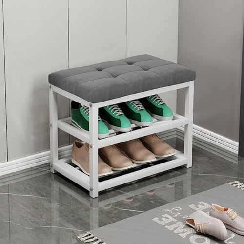 Schuhregal mit 3 Ebenen, Bank mit Kissen, stabiler Metallrahmen, 136 kg Kapazität, Eingangsbereich, Aufbewahrungsnizer für Wohnzimmer, Flur, Schlammzimmer, Tür, Grau, 50 cm Schuhregal mit 3 Ebenen, Bank mit Kissen, stabiler Metallrahmen, 136 kg Kapazität, Eingangsbereich, Aufbewahrungsnizer für Wohnzimmer, Flur, Schlammzimmer, Tür, Grau, 50 cm von Generisch