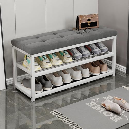 Schuhregal mit 3 Ebenen, Bank mit Kissen, stabiler Metallrahmen, unterstützt 136 kg, platzsparender Organizer für Eingang, Flur, Schlamm von Generisch