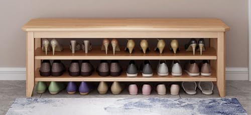 Schuhregal mit 3 Etagen, aus Massivholz, multifunktional, sitzbar, für den Eingangsbereich, platzsparende Lösung von Generisch