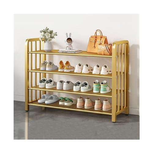 Schuhregal mit 3 Etagen aus Metallgeflecht für Wohnzimmer oder Schrank, freistehender Schuhständer für platzsparende Aufbewahrung (Schwarz/Gold) von Generisch