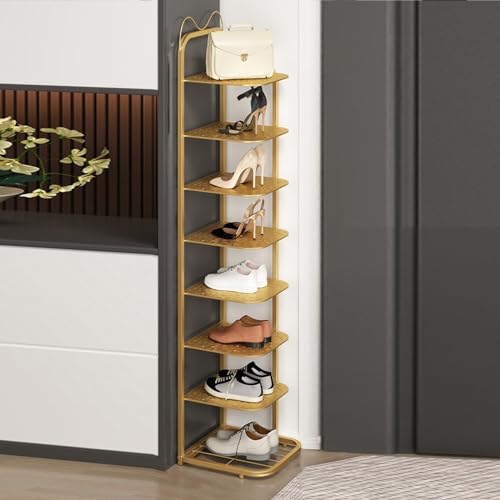Schuhregal mit 8 Etagen für den Eingangsbereich, platzsparend, für kleine Räume, hohes schmales Schuhregal, Schrank, Turm, goldfarben Schuhregal mit 8 Etagen für den Eingangsbereich, platzsparend, für kleine Räume, hohes schmales Schuhregal, Schrank, Turm, goldfarben von Generisch
