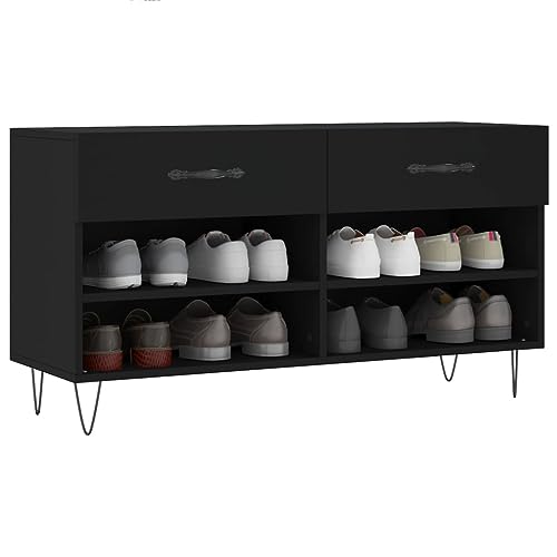 Schuhschrank, 2-stöckiges Aufbewahrungs-Organizer, Regal mit 2 Schubladen, offene Regale, freistehende Metallbeine, Boho-Stil, 102 x 35 x 55 cm, A Beine Schuhschrank, 2-stöckiges Aufbewahrungs-Organizer, Regal mit 2 Schubladen, offene Regale, freistehende Metallbeine, Boho-Stil, 102 x 35 x 55 cm, A Beine von Generisch
