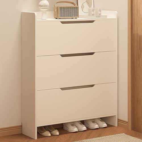 Schuhschrank, modernes Holz mit 3 Klappschubladen, schmales vertikales Regal für Eingangsbereich und Flur, stilvolles weißes Design (70 x 17 cm) von Generisch