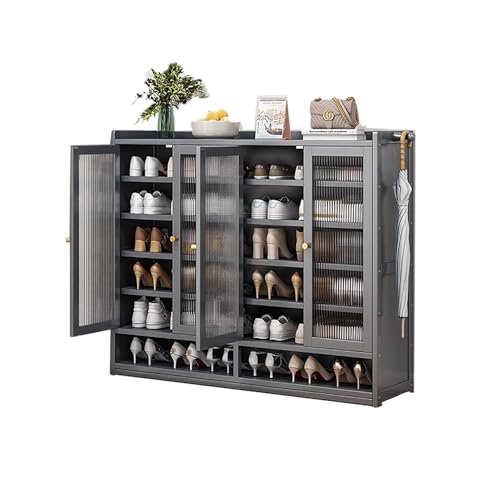 Schuhschrank aus Bambus, 120 cm, für Eingangsbereich, Flur, Büro, grauer Schrank mit Türen, Lattenrost-Design, platzsparendes Regal (120 x 32 x 93 cm) von Generisch