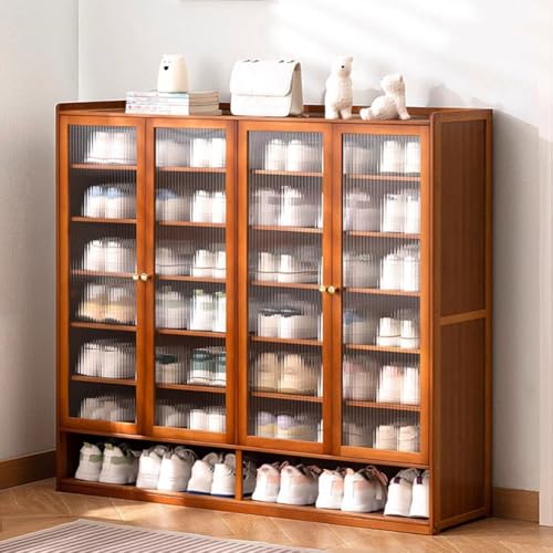 Schuhschrank aus Bambus, freistehend, 2/3/4 Türen, Schuhregal mit 32 cm breiter Arbeitsplatte, platzsparendes Design für Flur, Schrank und Aufbewahrung zu Hause, robust und leicht zu reinigen von Generisch