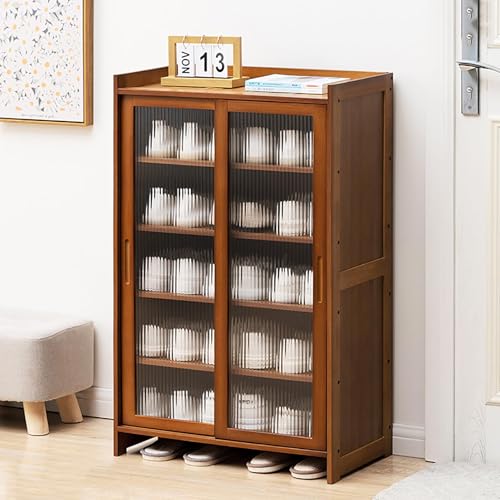 Schuhschrank aus Bambus mit 5 Ebenen, modernes schmales Schuhregal mit Schiebetüren, großes Fassungsvermögen, Stauraum für Eingangsbereich, Flur, Wohnzimmer, Badezimmer, Braun, 60 x 32 x 93 cm Schuhschrank aus Bambus mit 5 Ebenen, modernes schmales Schuhregal mit Schiebetüren, großes Fassungsvermögen, Stauraum für Eingangsbereich, Flur, Wohnzimmer, Badezimmer, Braun, 60 x 32 x 93 cm von Generisch